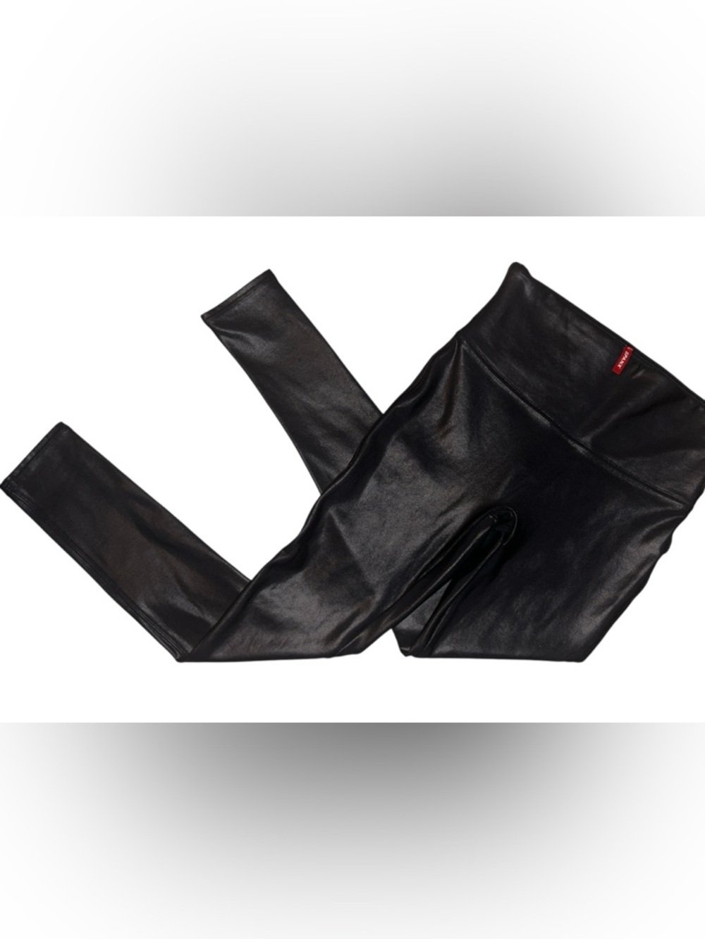 SPANX Medium Petite Black Leggings Faux Leather Shaping Smoothing High Rise